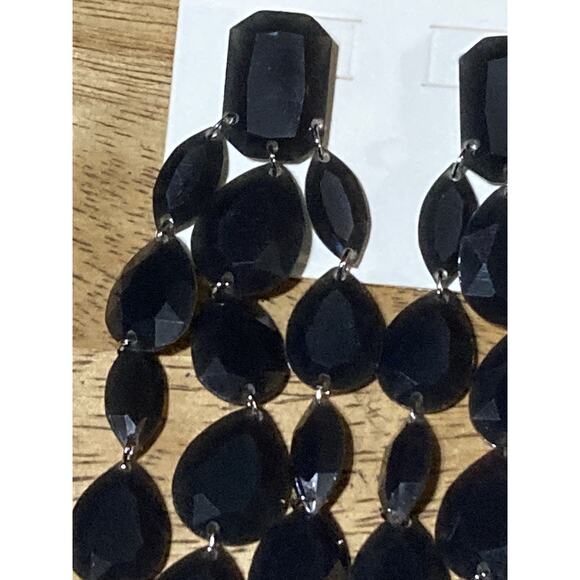 Open Edit Long Earrings Black Chandelier Dangling Festive Party Evening - Picture 2 of 3